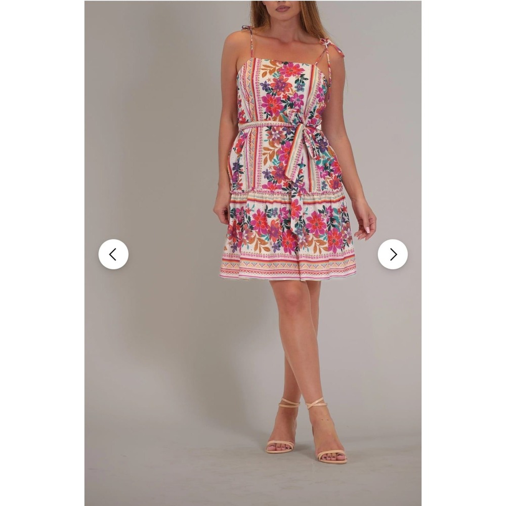 Julia Jordan Floral Tie Strap Tiered Mini Dress White Multi‎ XL